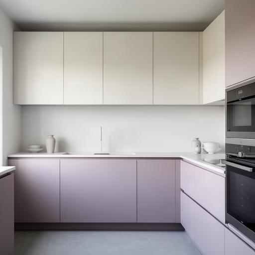 Cucina minimal con ante laccate opache e pensili senza maniglie