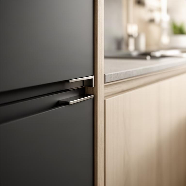 Dettaglio di una cucina con ferramenta, gola e finitura opaca