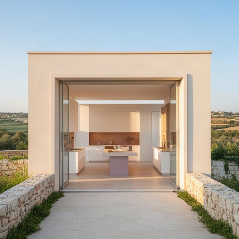 Ingresso luminoso dello showroom di Bitonto Interni nella campagna tra Molfetta e Ruvo di Puglia
