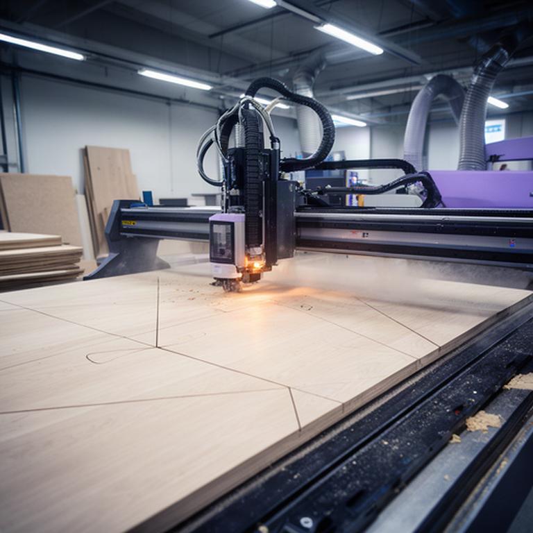 Macchinario CNC al lavoro su pannelli per una cucina contemporanea